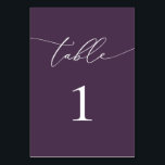 Lila Plum - minimalistisk Bröllop Bordsnummer Bord<br><div class="desc">Vacker lila-plum,  elegant,  modernt och minimalistiskt bordsnummer-kort. Helt anpassade. **NOTERA: Om du vill beställa justerar du helt enkelt bordsnumret och lägger till varje nummer i kundvagnen separat. Checka sedan ut gången du är avslutat.</div>