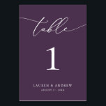 Lila Plum - minimalistisk Bröllop | Händelsens Anp Bordsnummer<br><div class="desc">(**SNART: Om du vill beställa justerar du helt enkelt bordsnumret (och namn/datum) och lägger till varje nummer i kundvagnen separat. Checka sedan ut gången du är avslutat.) Vackert,  elegant,  modernt och minimalistiskt bordsnummer kort. Fullständigt anpassade med namn (eller Event Namn) och Datum.</div>