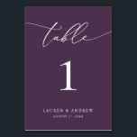 Lila Plum - minimalistisk Bröllop | Händelsens Anp Bordsnummer<br><div class="desc">(**SNART: Om du vill beställa justerar du helt enkelt bordsnumret (och namn/datum) och lägger till varje nummer i kundvagnen separat. Checka sedan ut gången du är avslutat.) Vackert,  elegant,  modernt och minimalistiskt bordsnummer kort. Fullständigt anpassade med namn (eller Event Namn) och Datum.</div>