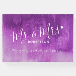 Lila plum modern art personligt bröllp gäst bok