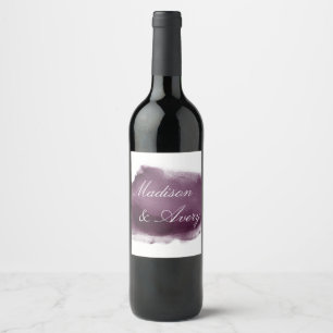 Lila Plum Modern Watercolor Romantic Bröllop Vinflaska Etikett