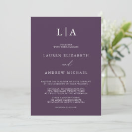 Lila Plum Monogram enkel minimalistisk Bröllop Inbjudningar