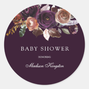 Lila Plum Peach Burgundy Flowers Baby Shower Runt Klistermärke