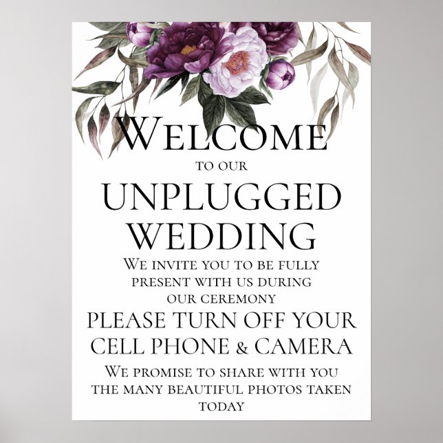 Lila Plum Peonies Unplugged Bröllop Ceremony Poster (Framsidan)