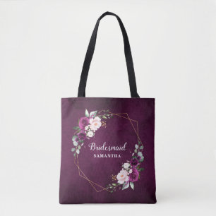 Lila Plum Rosa Blommigt Bridesmaid gift Tote Tygkasse