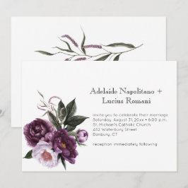 Lila Plum Rosa Blommigt Watercolor Bröllop | Inbjudningar