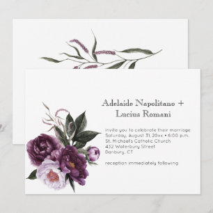 Lila Plum Rosa Blommigt Watercolor Bröllop   Inbjudningar