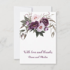 Lila Plum Rosa Peonies Bröllop Tack Kort