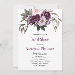 Lila Plum Rosa Peonies Greenery Möhippa Inbjudningar