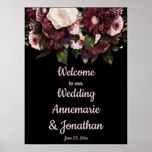 Lila Plum Rosa Peonies Välkommen till vår Bröllop Poster