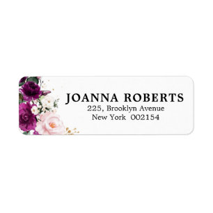 Lila plum Rosa ros Botaniska Adress Returadress Etikett