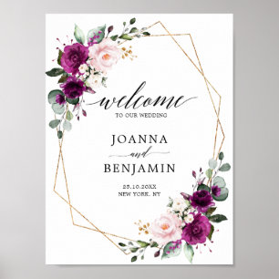Lila Plum Rosa ros Bröllop välkomstPoster Poster