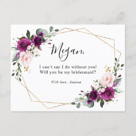 Lila Plum Rosa ros Geometric Bridesmaid Vykort