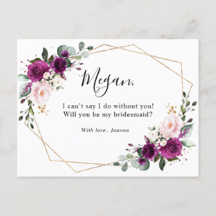 Lila Plum Rosa ros Geometric Bridesmaid Vykort