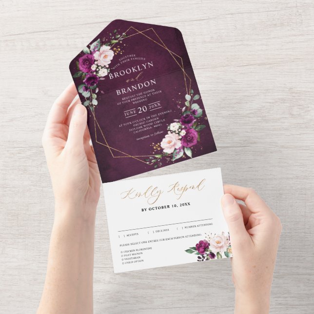 Lila Plum  Rosa ros Geometric Bröllop Al (Avrivbar del)