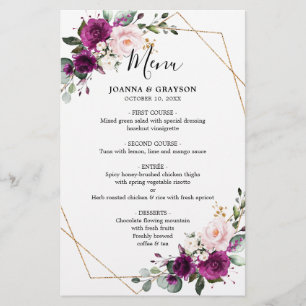 Lila Plum Rosa ros Geometric Bröllop Menu