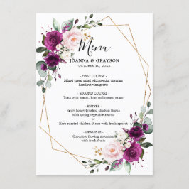 Lila Plum Rosa ros Geometric Bröllop Menu Meny