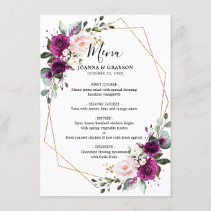 Lila Plum Rosa ros Geometric Bröllop Menu Meny