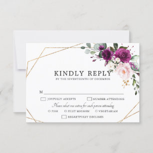Lila Plum  Rosa ros Geometric Bröllop OSA Kort