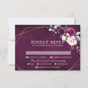 Lila Plum Rosa ros Geometric Bröllop RSV OSA Kort