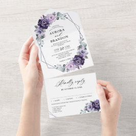 Lila Plum Silver Blommigt Blooms Geometric Bröllop