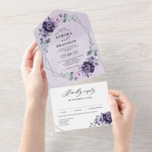 Lila Plum Silver Blommigt Blooms Geometric Bröllop