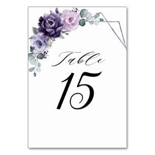Lila Plum Silver Blommigt Blooms Geometric Bröllop Bordsnummer