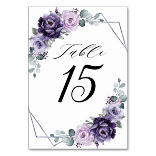 Lila Plum Silver Blommigt Blooms Geometric Bröllop Bordsnummer