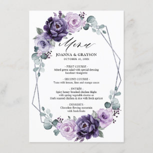 Lila Plum Silver Blommigt Blooms Geometric Bröllop Meny