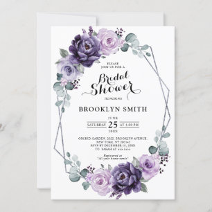 Lila Plum Silver Blommigt Geometric Möhippa Inbjudningar