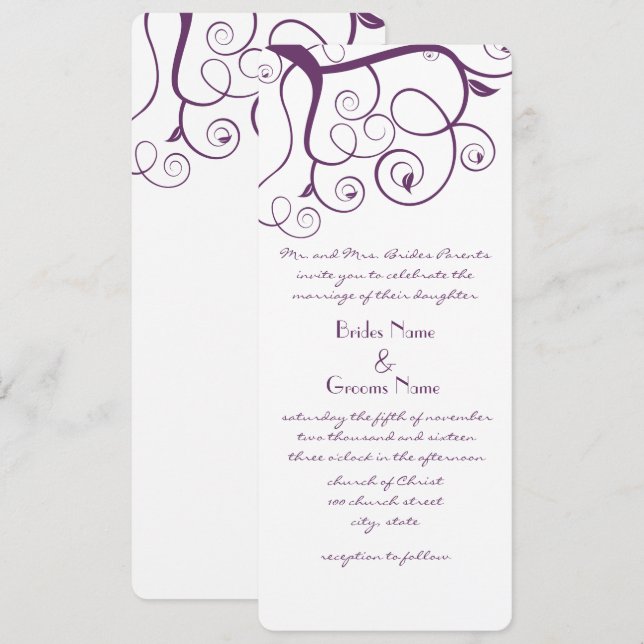Lila Plum Swirls bröllopsinbjudan Inbjudningar (Fram/baksida)
