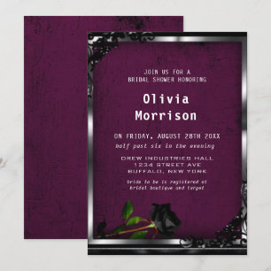 Lila Plum Tapestry and Black Ro Gothic Bröllop Inbjudningar