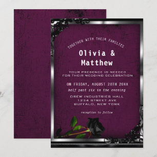 Lila Plum Tapestry and Black Ro Gothic Bröllop Inbjudningar