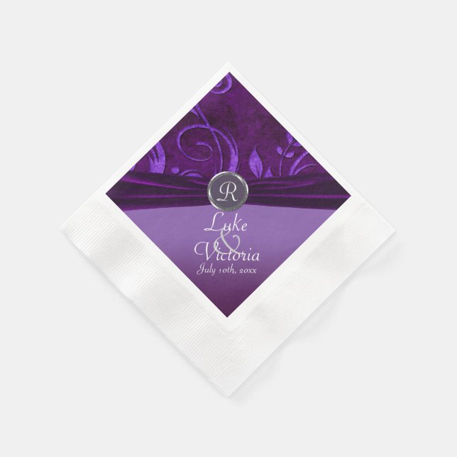 Lila Plum Velvet som Vine Monogram Bröllop Pappersservett (Hörn)
