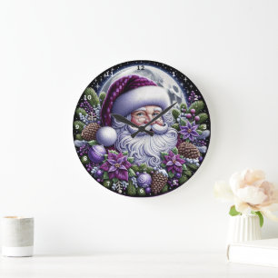 Lila Poinsettia Santa Enchanting jul Wall Stor Klocka