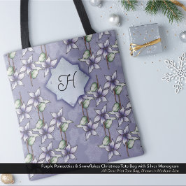 Lila Poinsettias & Snöflingor jul Monogram Tygkasse