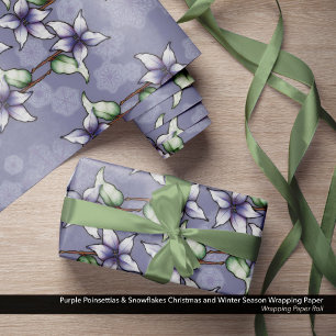 Lila Poinsettias & Snöflingor Julvinter Presentpapper