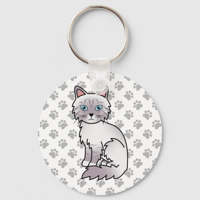 Lila Point Tabby Birman / Ragdoll Katt Illustratio Nyckelring (Framsida)