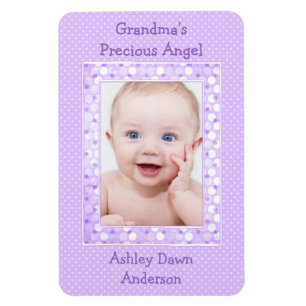 Lila Polka Dot Baby Photo Template Magnet