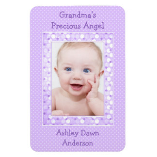 Lila Polka Dot Baby Photo Template Magnet