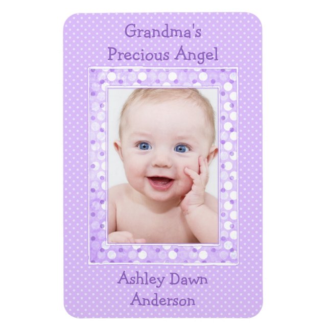 Lila Polka Dot Baby Photo Template Magnet (Vertikal)