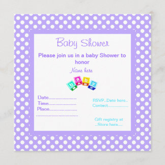 LILA POLKA DOT BABY SHOWER INVITATION BLOCKS INBJUDNINGAR
