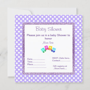 LILA POLKA DOT blockerar glitter BABY SHOWER Inbjudningar