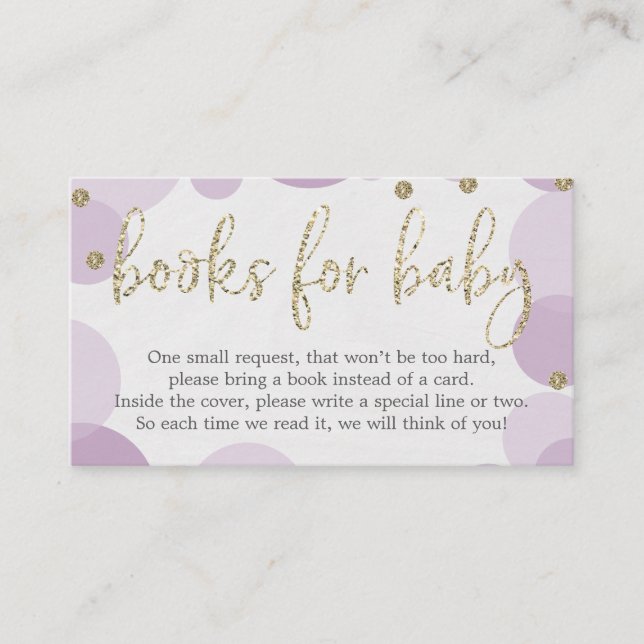 Lila Polka Dot Bok Request Baby Shower Inbjudan (Framsida)