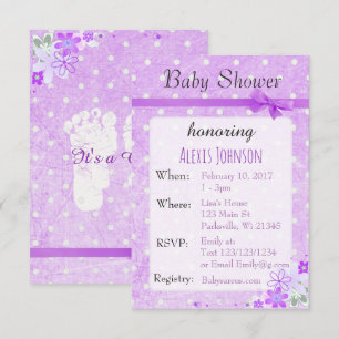 Lila Polka Dot Bow Baby Shower-inbjudningar för fl Inbjudningar