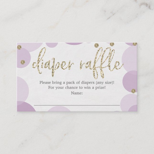 Lila Polka Dot Diaper Raffle Baby Shower Card Tilläggskort (Framsida)