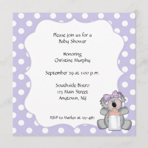 Lila Polka Dot Koala Bear Inbjudan