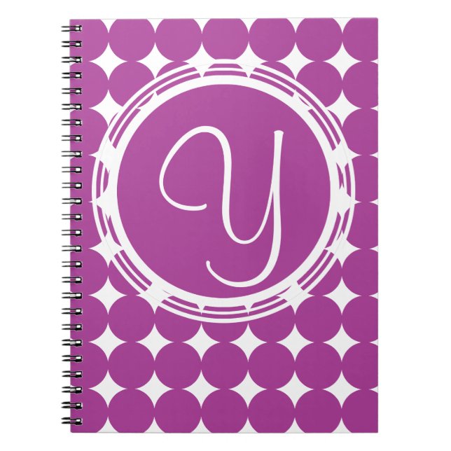 Lila Polka Dot Monogram Anteckningsbok Med Spiral (Framsidan)