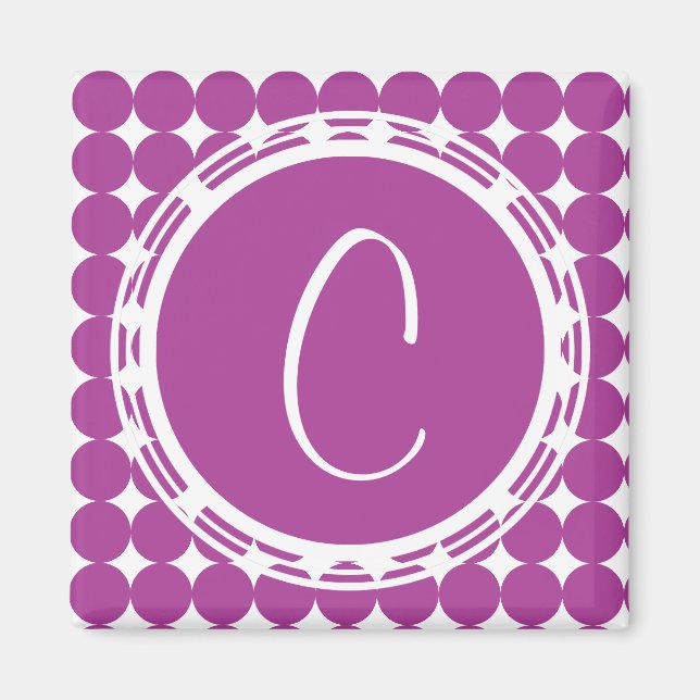 Lila Polka Dot Monogram Magnet (Framsidan)