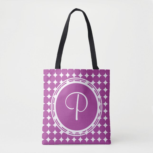 Lila Polka Dot Monogram Tygkasse (Framsida)